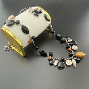 Premier Designs Mixed Elements Style Beaded Dangle Necklace Black Brown Onyx